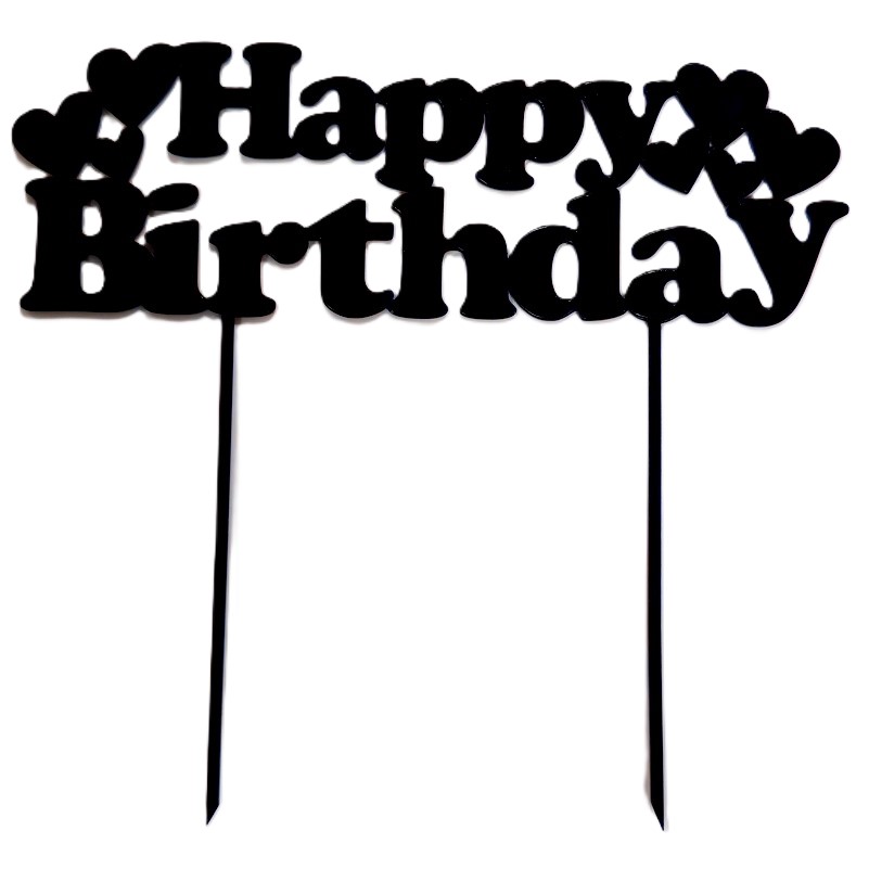 Топер за торта ,,Happy Birthday'' черен