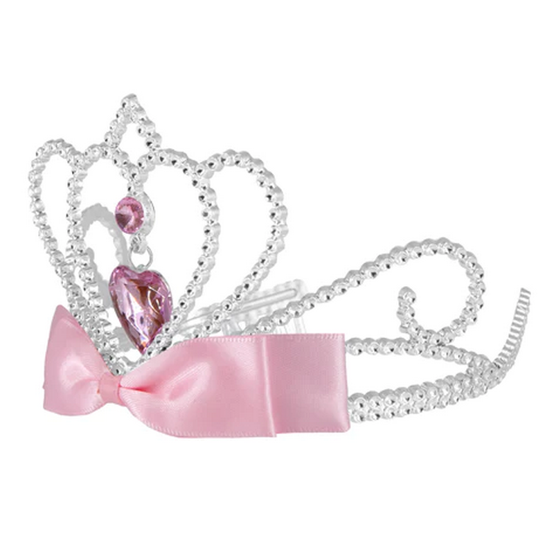 Корона сребърна с розов кристал и панделка